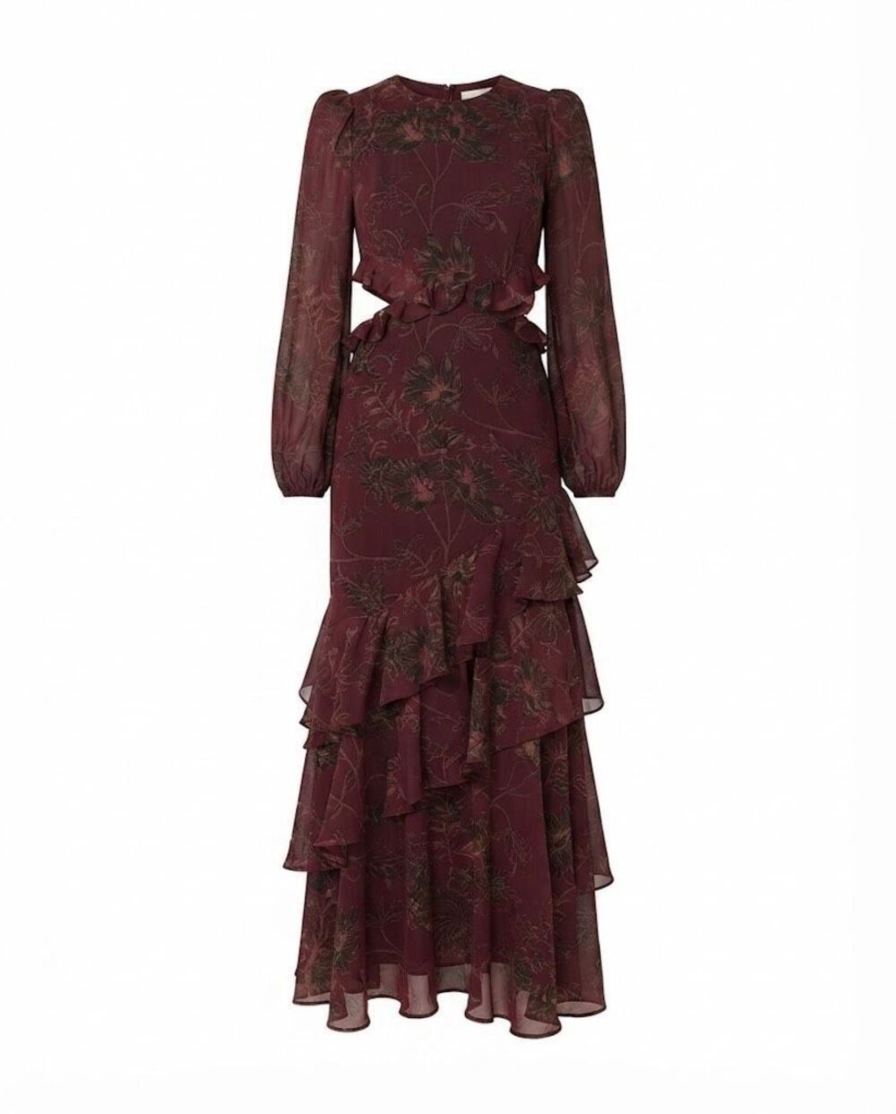 ASTR the Label Biella Printed Ruffle-Trim Dress Plum Brown Floral
